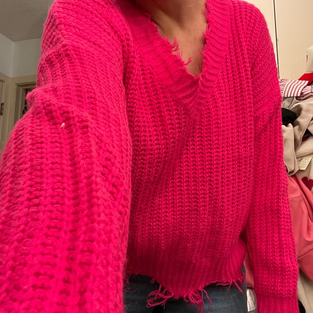 Pink fringe sweater
